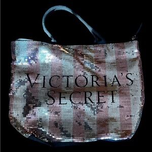 Victoria secret pink and silver sequin large tote bag